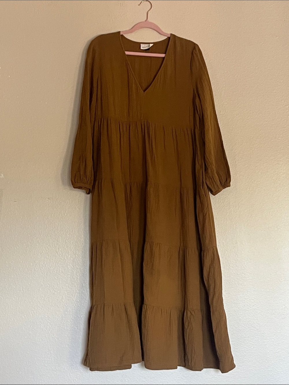 Universal Thread Gauze Tiered Dress Bell Long Sleeve, Size Large - Picture 2 of 11